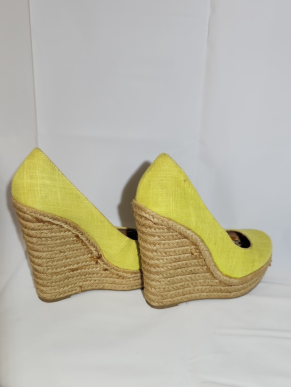 My Delicious Glow Yellow Neon Linen Espadrille Wedges - Size 6 - Picture 9 of 10